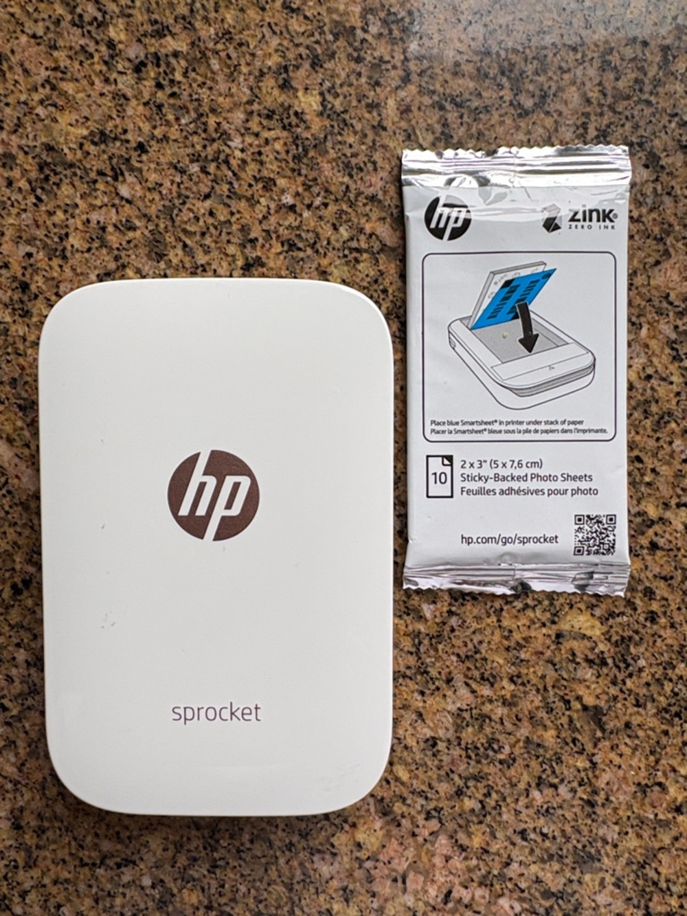 HP Sprocket Pocket Photo Printer - White with Rose Gold accents